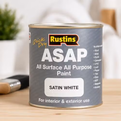 Rustins ASAP Quick Dry All Surface All Purpose Paint, Water-Based Satin White, 1L – 2