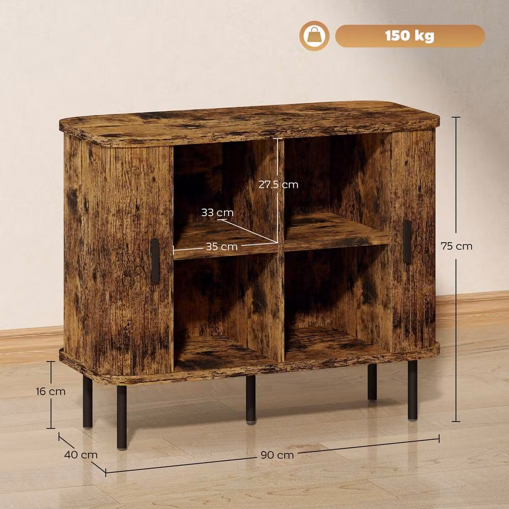 STILVORA Mid-Century Sideboard Storage Cabinet with Sliding Doors in Brown, W/D/H: 120 x 40 x 75 cm – 2