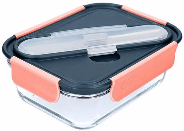 Built NY Tropics Glass Lunch Box with Cutlery Set, 900ml, Pink and Transparent, Leakproof and Airtight Food Storage Container – 2