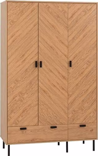 Seconique Leon 3 Door 2 Drawer Wardrobe in Brown and Black, H 190.5 x W 118.5 x D 47 cm – 1