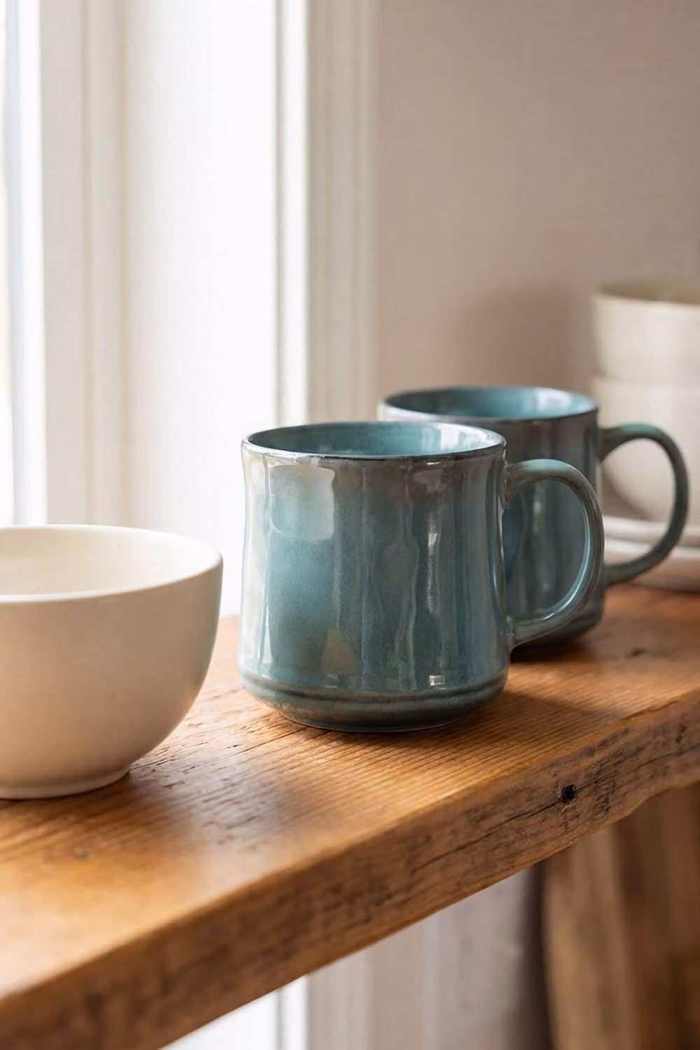 Scandi Home Set of 2 Petrol Green Reactive Glaze Ceramic Mugs, 600ml – 2