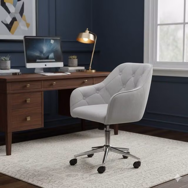 Alivio Grey Velvet Modern Task Chair with Armrests and Castors