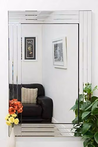 MirrorOutlet Oakley Modern Bevelled Triple Edge Large Glass Dress Mirror in Silver, W: 120 cm, H: 80 cm
