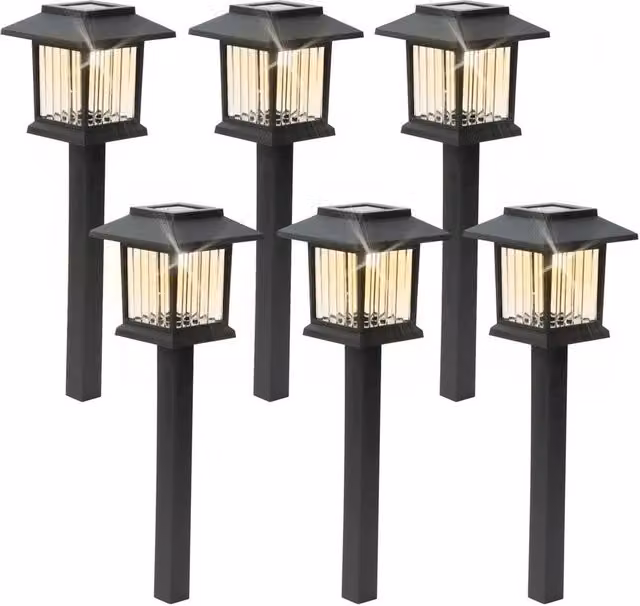Gardenwize Pack of 6 Solar Lantern Garden Stake Lights with Warm White LED in Black, Height: 39 cm