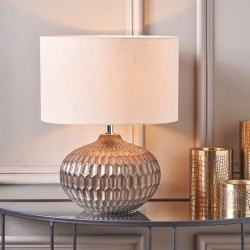 Pacific Lifestyle Bronze Ceramic Table Lamp with White Fabric Shade for Living Room or Bedroom