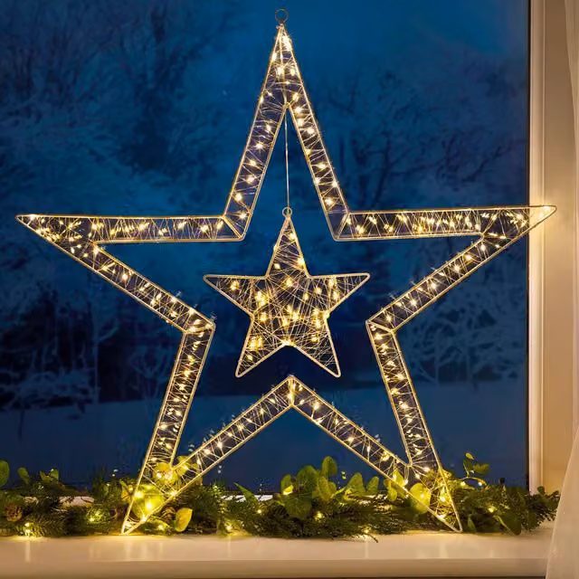 Christow Star Micro LED Christmas Wall Decoration in White and Silver, Height: 80 cm