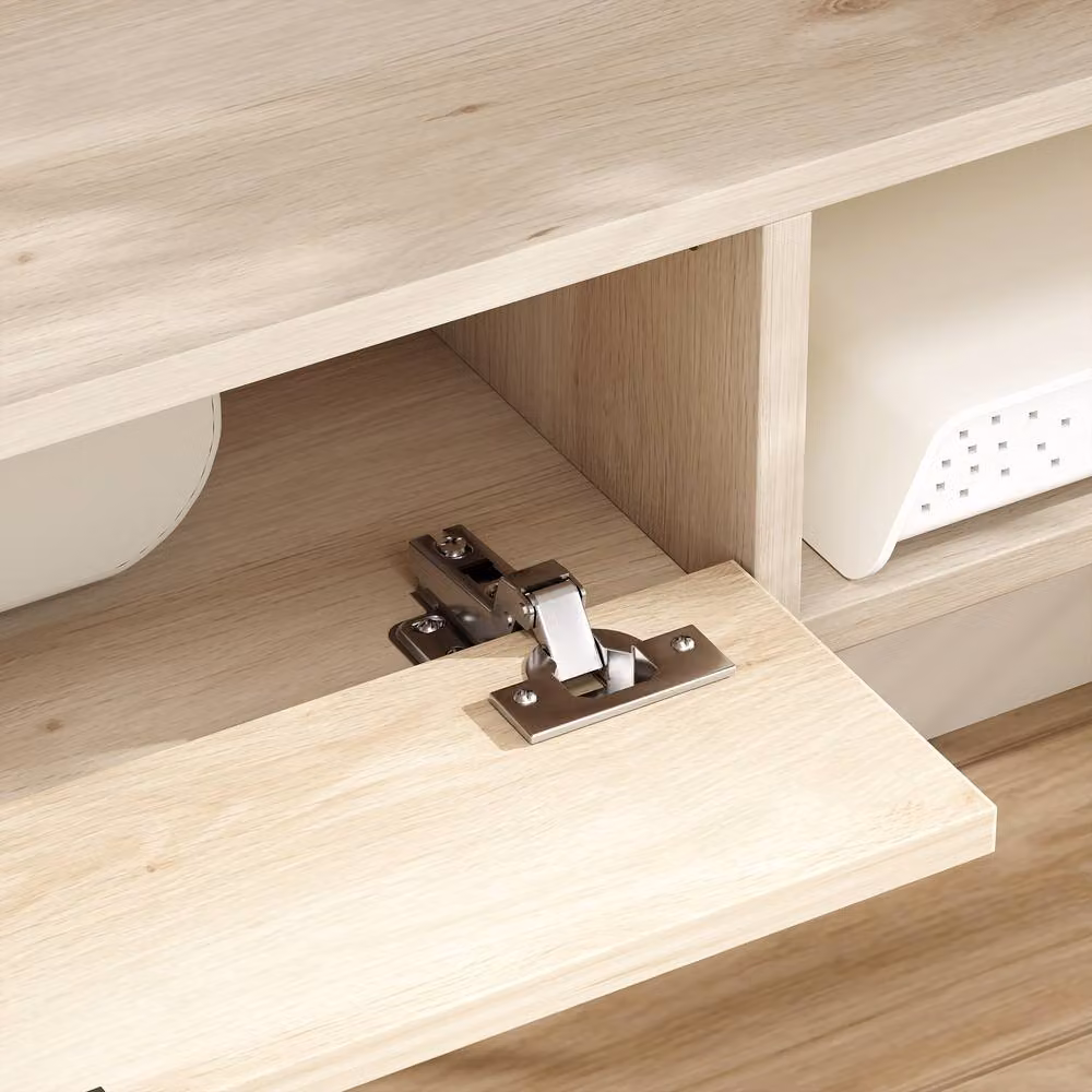 STILVORA Modern Wall Mounted TV Unit with Flip Drawer in Natural Wood Finish, Width: 120 cm – 6