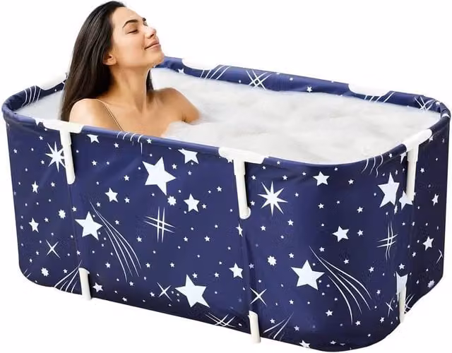 FLAVORA Portable Foldable Free Standing Soaking Bathtub, Blue, W: 100 cm, D: 52 cm, H: 60 cm