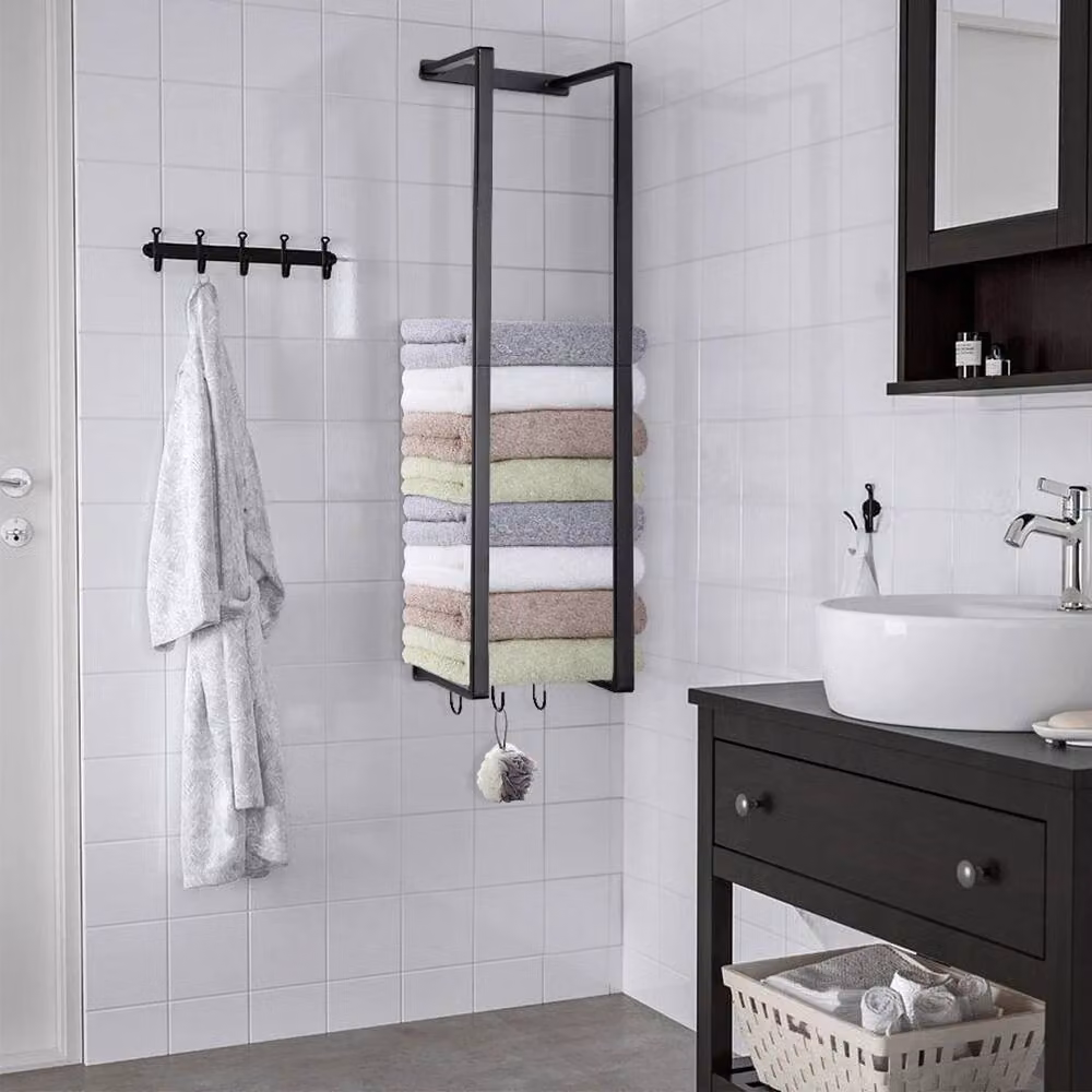 KORVIXA Wall Mounted Metal Towel Rack and Storage Shelf in Matt Black, W: 80 cm, H: 50 cm, D: 50 cm – 2