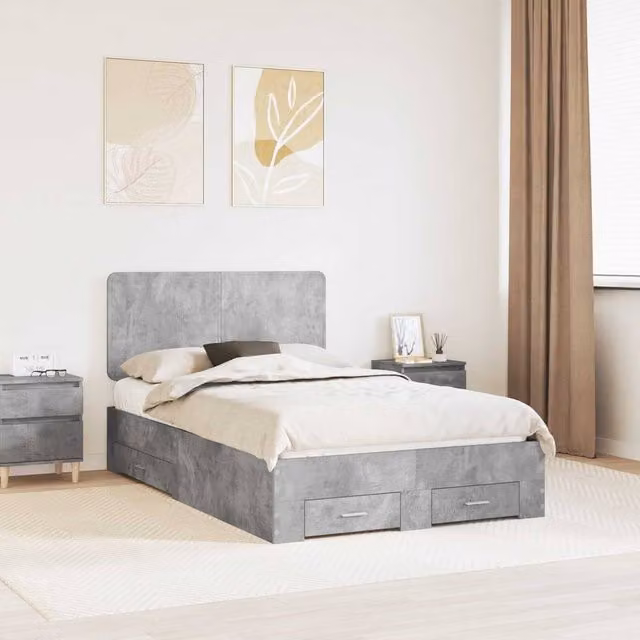 Berkfield Home Modern Bed Frame in Grey Engineered Wood W: 135 cm, L: 190 cm