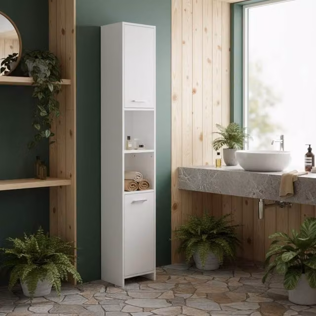 Wyld Haus Ridila Tall White Storage Cabinet with Adjustable Shelves and Hinged Doors W: 30 cm, D: 30 cm