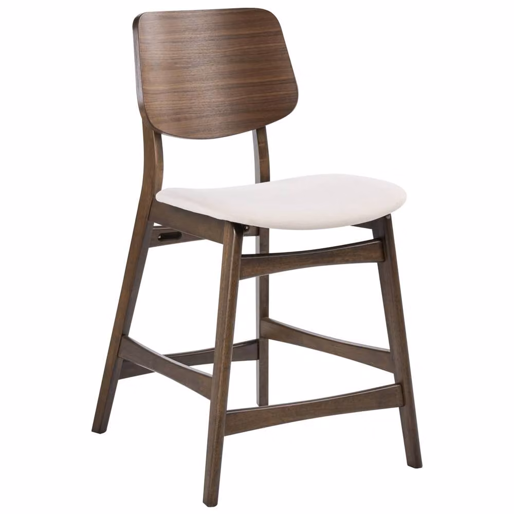 Wyld and Coco Set of 2 Retro Bar Chairs in Brown and White Boucle with Rubberwood Legs – 3