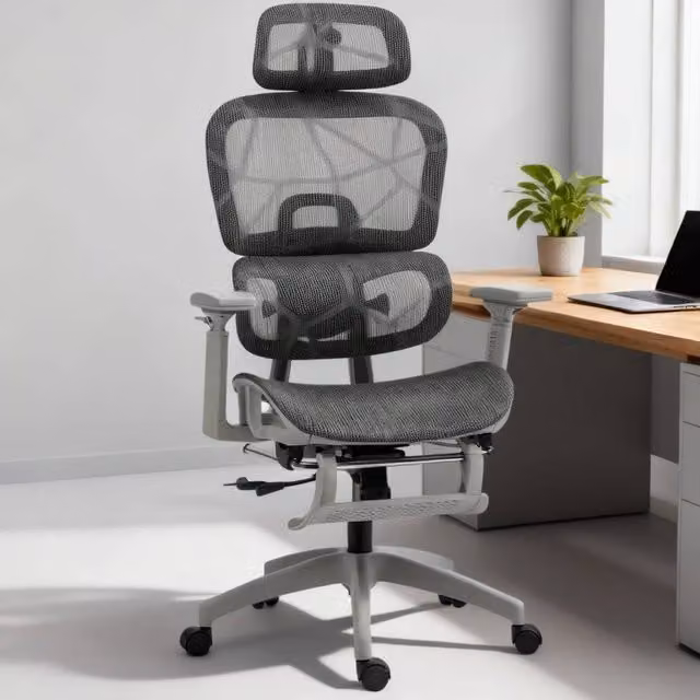 ERGOVEXA Multi-Adjustable Ergonomic Mesh Office Chair in Grey with Headrest and Seat Depth Adjustment