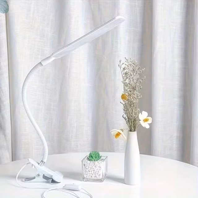 Dyzi Adjustable LED Desk Lamp with Clip, USB Powered, White – 1