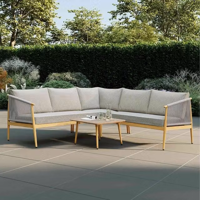 Charles Bentley Almada 4 Seater Corner Lounge Set in Grey and Brown with Aluminium and Metal Frame