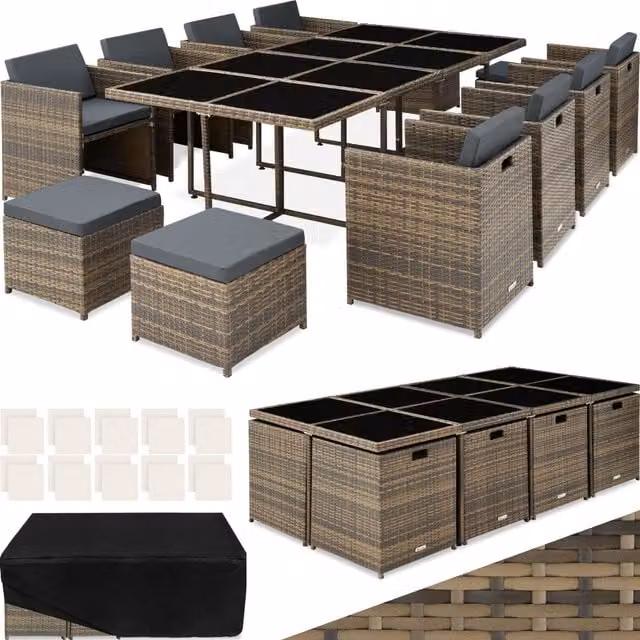 Tectake New Orleans Modern Rattan Garden Furniture Set in Brown