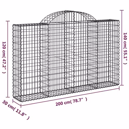 vidaXL Arched Gabion Basket Raised Bed in Silver Galvanised Steel, W/D/H: 200 x 30 x 140 cm – 2