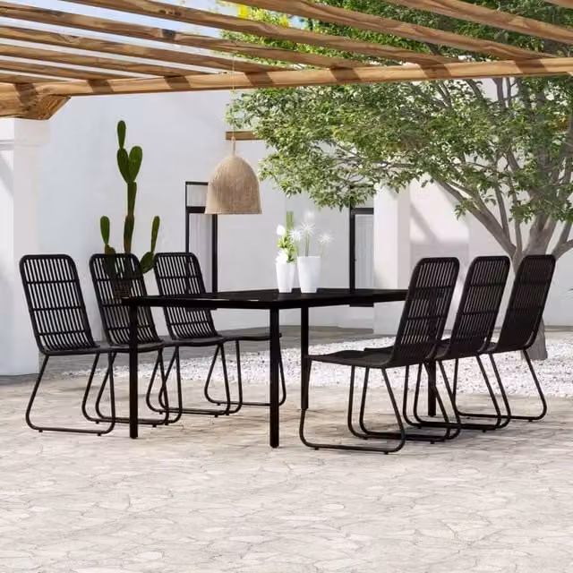 Berkfield Home 7 Piece Modern Garden Dining Set in Black – 1