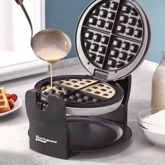 Cooks Professional Rotary Belgian Waffle Maker in Silver with Dishwasher Safe Parts – 3