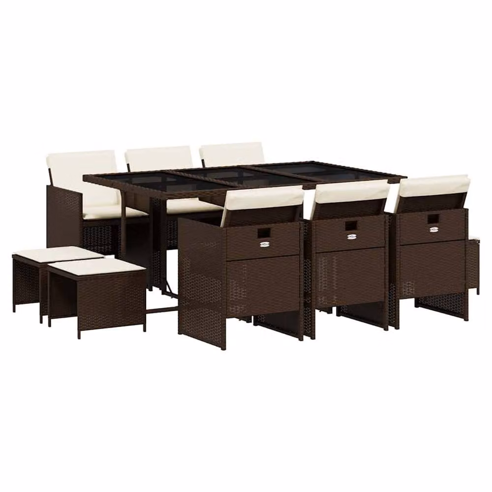 Berkfield Home 11 Piece Brown Poly Rattan Garden Dining Set with Cushions – 2