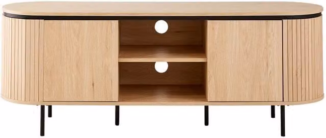 CALICOSY Malaga 2-Door TV Stand with Grooved-Effect Sides in Light Brown, W/D/H: 150 x 40 x 55 cm – 1