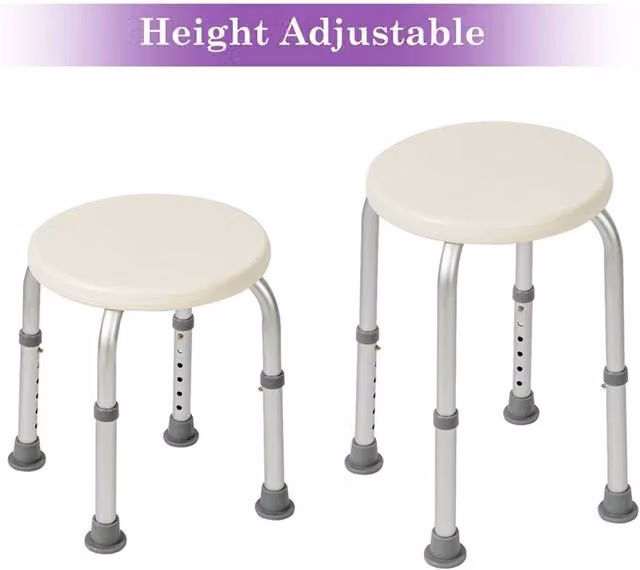 EONLION Round White Shower Bath Chair with Height Adjustable Legs