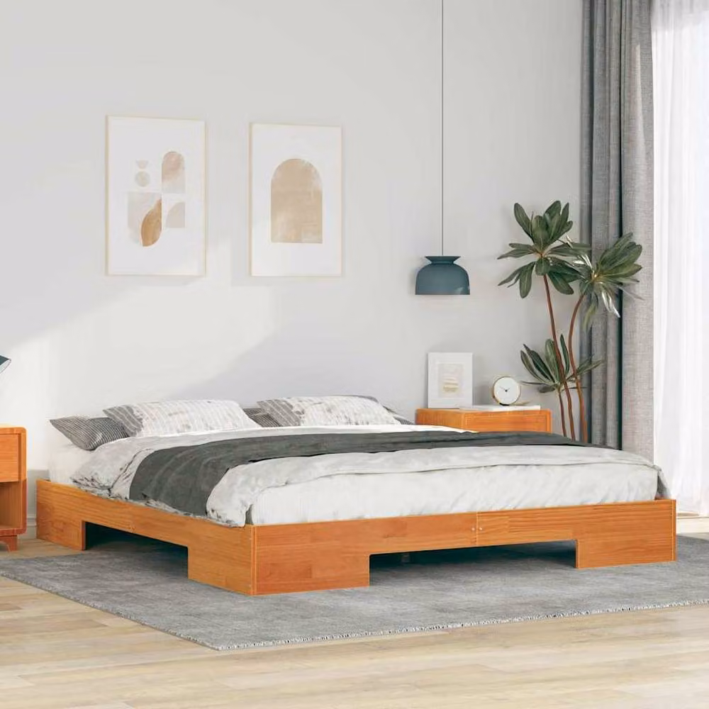 Berkfield Home Durable Floor Bed Frame with Storage Drawers in Brown Solid Pine, W/D/H: 200 x 200 cm – 2