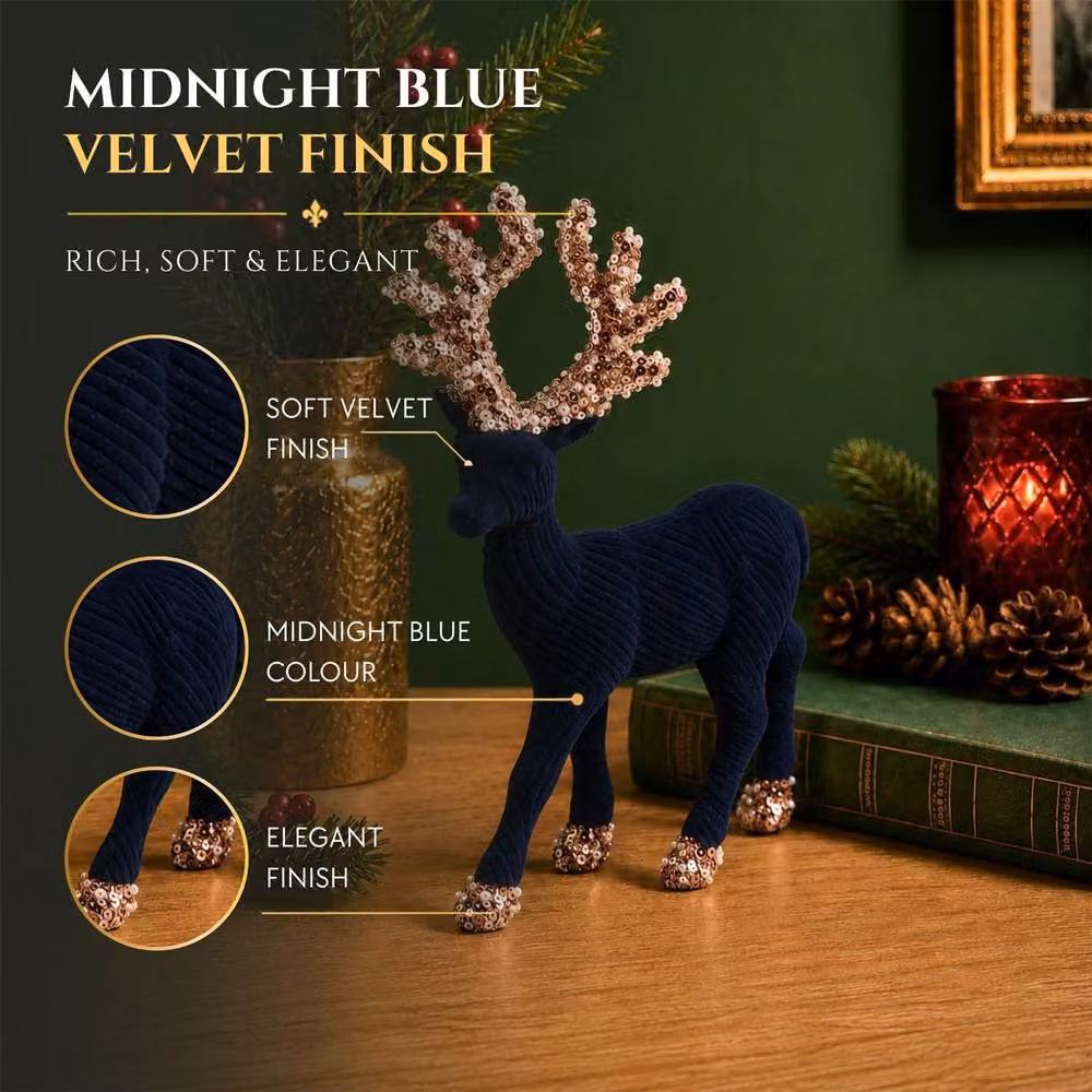Shatchi Blue Velvet Christmas Reindeer Figurine, Height: 20 cm – 3