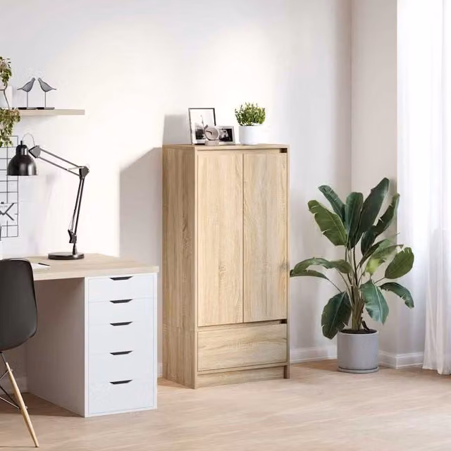Berkfield Home Cabinet with Drawer in Sonoma Oak Brown, W: 55.5 cm, D: 34 cm, H: 119.5 cm