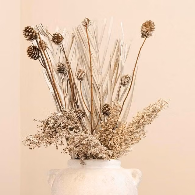 Marco Paul 9pc Set of Neutral Beige Artificial Dried Flower Bouquet for Boho Wedding Tabletop Decor
