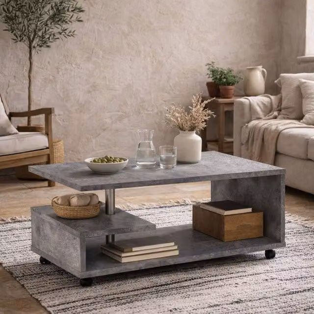 Wyld Haus Salford Grey Concrete Effect Coffee Table with Open Shelves