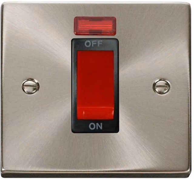 SE Home 1 Gang 45A Switch with Neon in Brushed Chrome and Metallic Silver