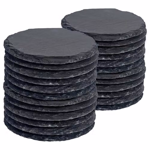 Argon Tableware Round Black Slate Coasters, Set of 24, Diameter: 10 cm