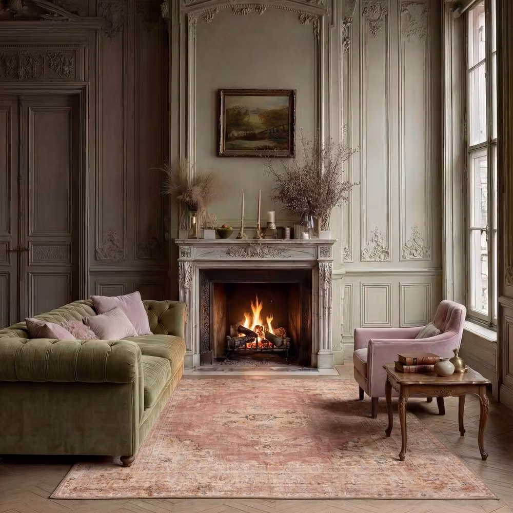 Kukoon Pink and Cream Vintage Floral Washable Rug, W/D: 240 x 330 cm – 2