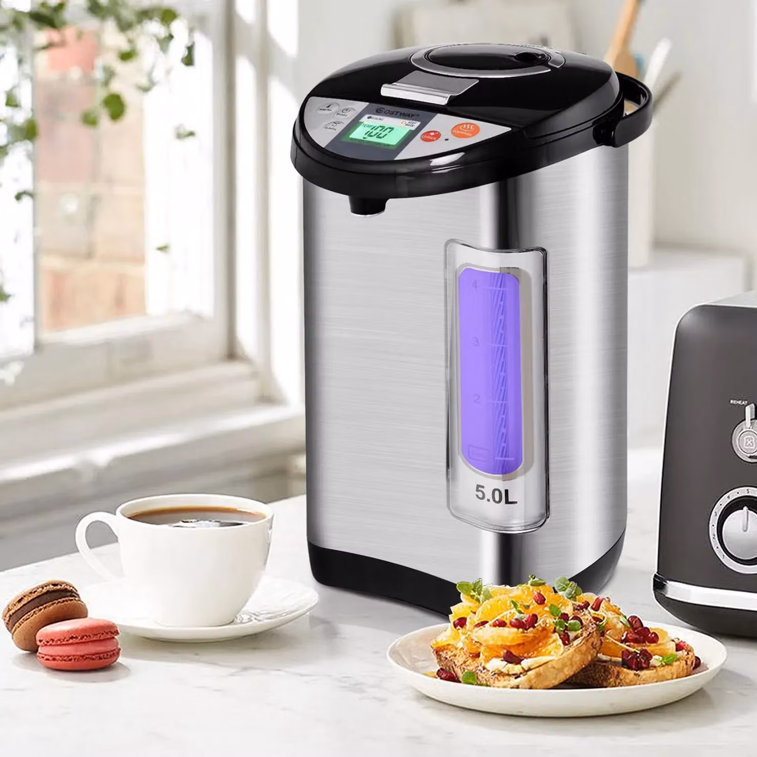 Costway Instant Hot Water Dispenser and Thermal Water Boiler with 5 Temperature Settings, Silver and Multicolour, 5 l – 3