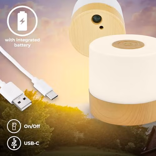 B.K.Licht RGBW LED Cube Table Lamp, Rechargeable Cordless Wood Effect in Beige, IP44 Dimmable Touch Lamp – 2
