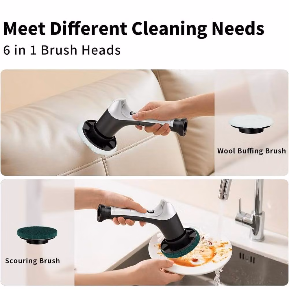 Ventryn 6 in 1 Rotating Electric Scrubber Brush for Deep Cleaning in White – 3