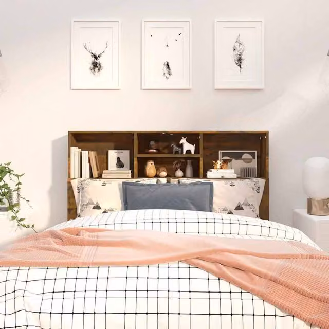Berkfield Home Headboard Cabinet in Smoked Oak Brown, W: 120 cm, D: 19 cm, H: 103.5 cm
