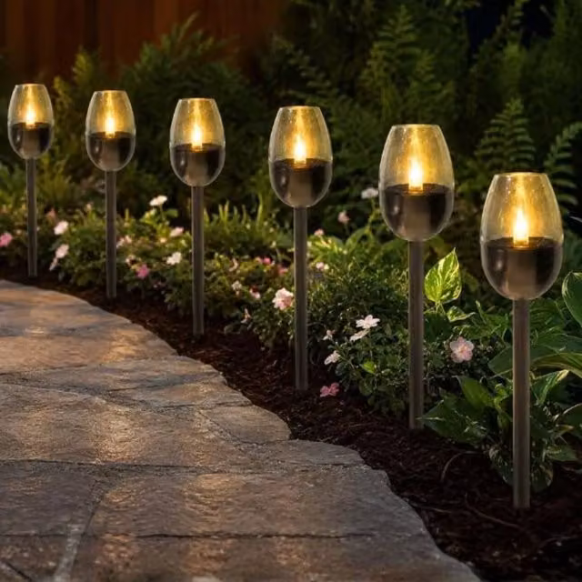 Marco Paul 6-Piece Flickering Solar Torch Lights with LED Flame in Silver – 1