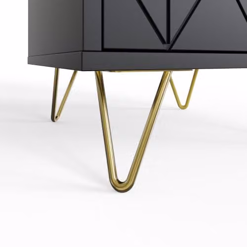 GFW Alora Modern Bedside Table with 2 Drawers, Geometric Diamond Fronts, Gold Handles and Black Hairpin Legs, W: 40.0 cm, D: 40.0 cm, H: 46.5 cm – 3