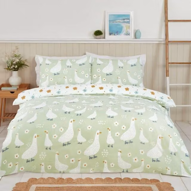 Rapport Home Jemima Duck Reversible Microfibre Single Duvet Cover Set with Pillowcase in Green