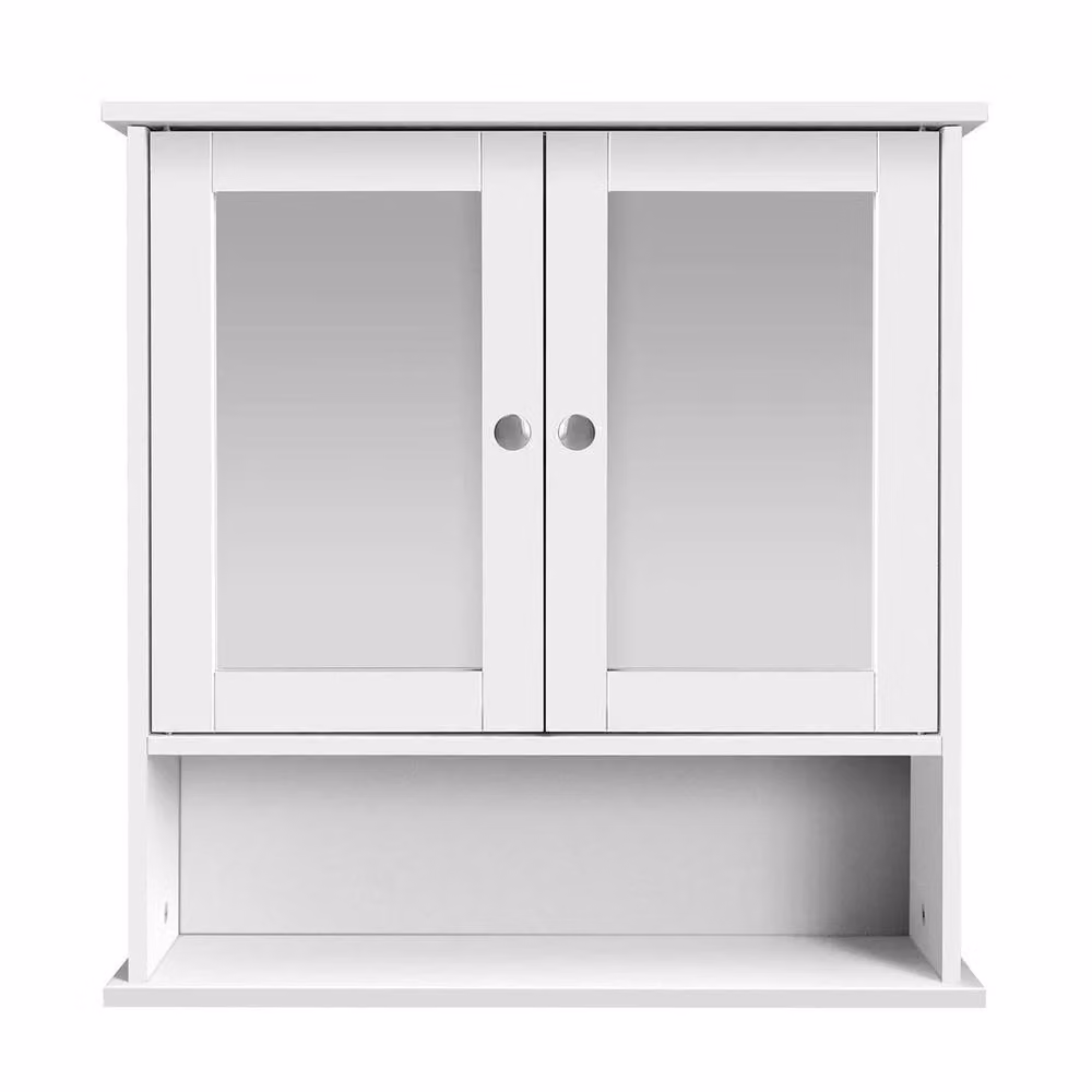 FORGEVIO Modern White MDF Wall Mounted Bathroom Cabinet with Double Mirror Doors – 2