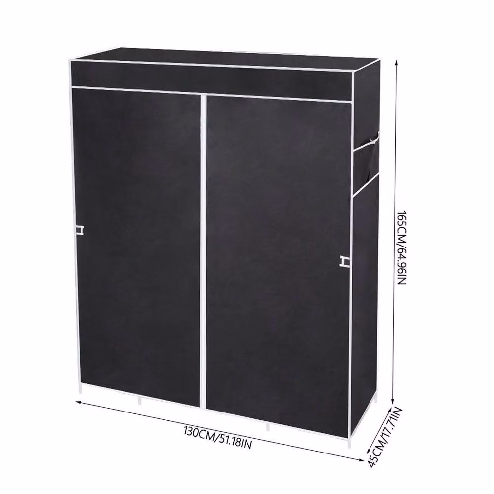 EONLION Black 2-Door Portable Fabric Wardrobe, W: 100 cm, H: 165 cm – 2