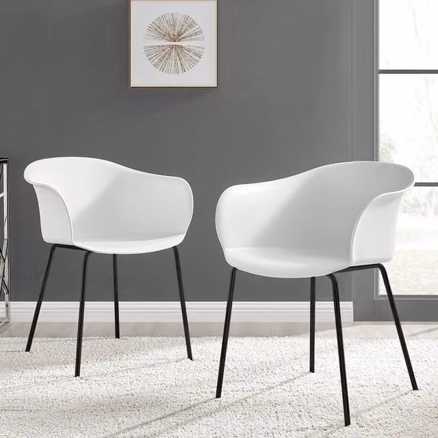 FurnitureboxUK Set of 2 Harper Dining Chairs in White with Black Legs