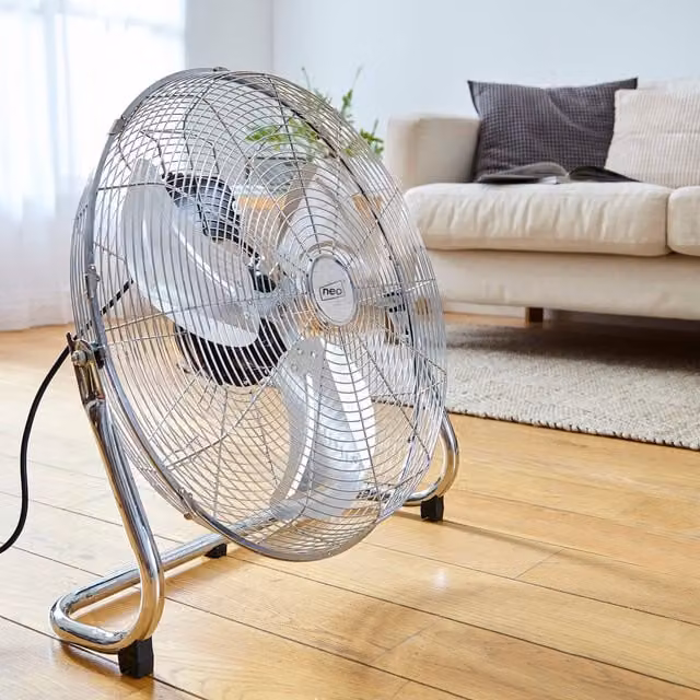 Neo High Velocity Chrome Metal Floor Freestanding Fan in Silver, 30.48 cm