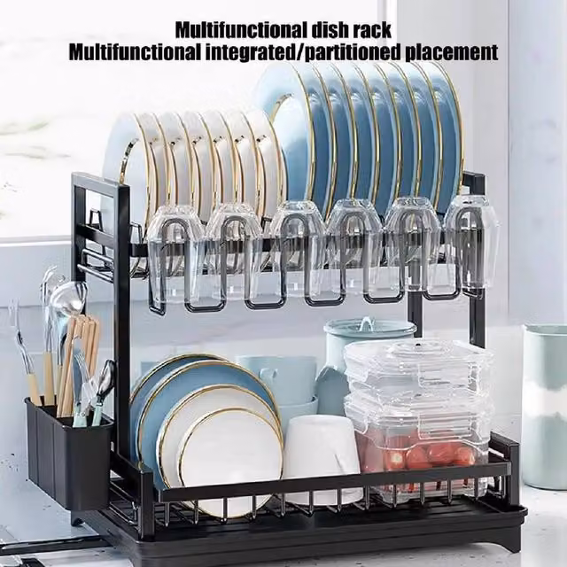 SPETLEK Black Coated Steel Kitchen Dish Storage and Draining Rack, Large – 1