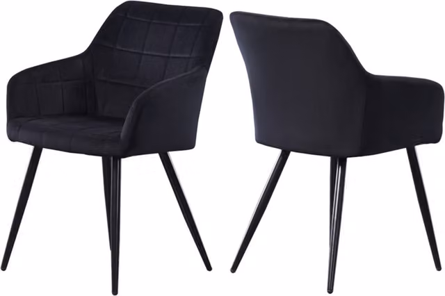 Life Interiors Set of 2 Camden Modern Velvet Dining Chairs with Armrests and Black Metal Legs, Black