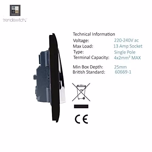 Trendi Switch Modern Flush Socket in Black and Silver – 4