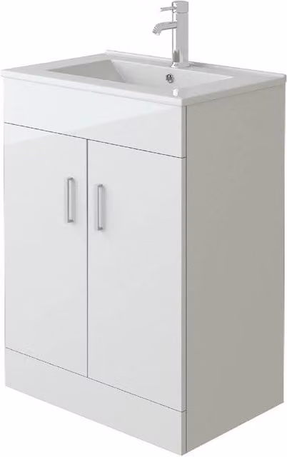 VeeBath SPETLEK Freestanding Bathroom Vanity Unit with Ceramic Sink Basin in White, W: 80.0 cm, D: 39.0 cm, H: 39.0 cm