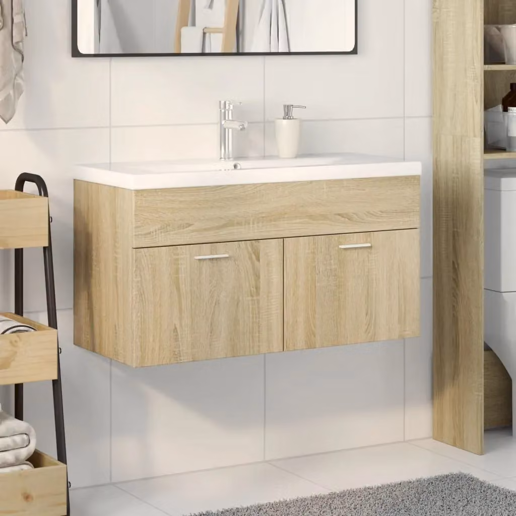 Berkfield Home Wall Mounted Bathroom Sink Cabinet with Built-in Basin in Sonoma Oak Brown – 2
